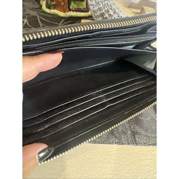 Coach Wallet Zoe Double Buckles Black Jacquard Leather Accordion Zip - Picture 12 of 13